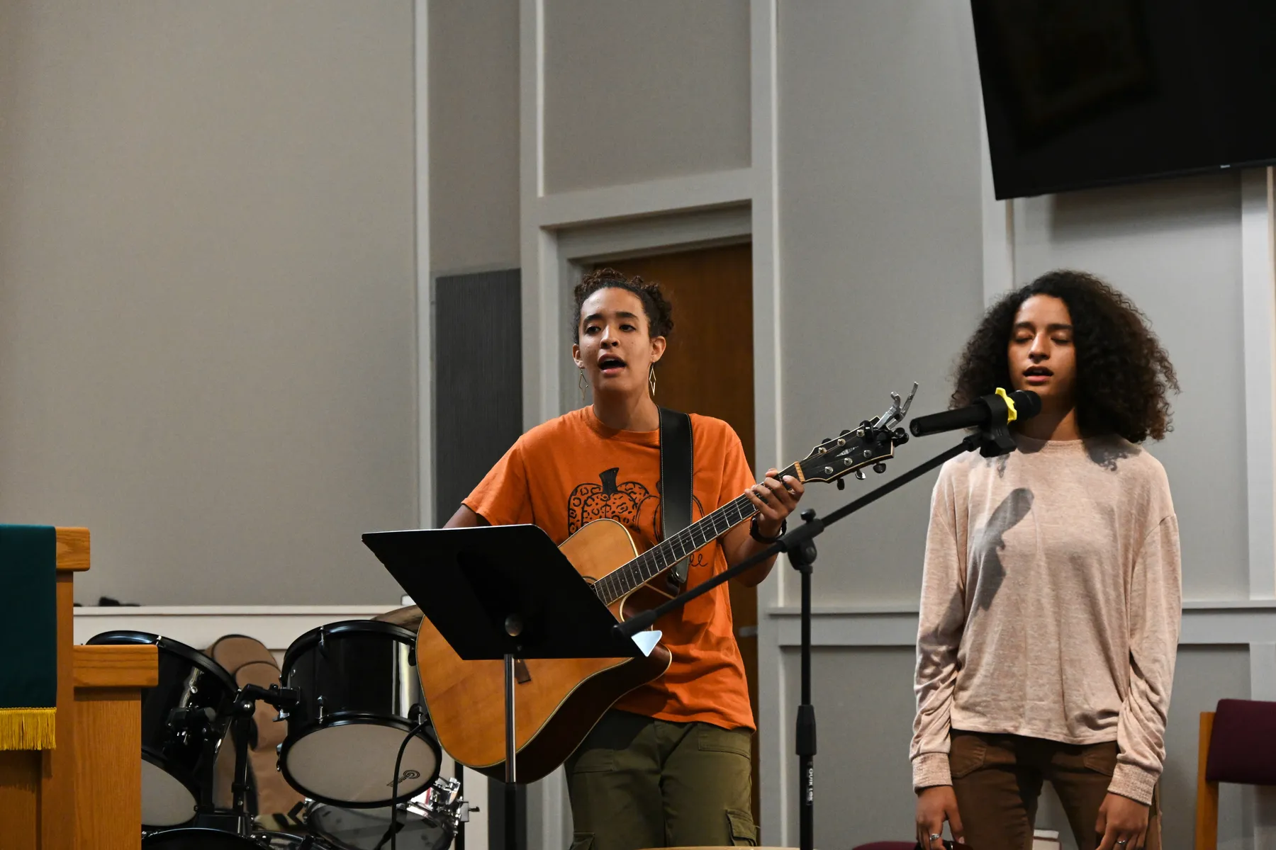 Musicians leading worship at a church event